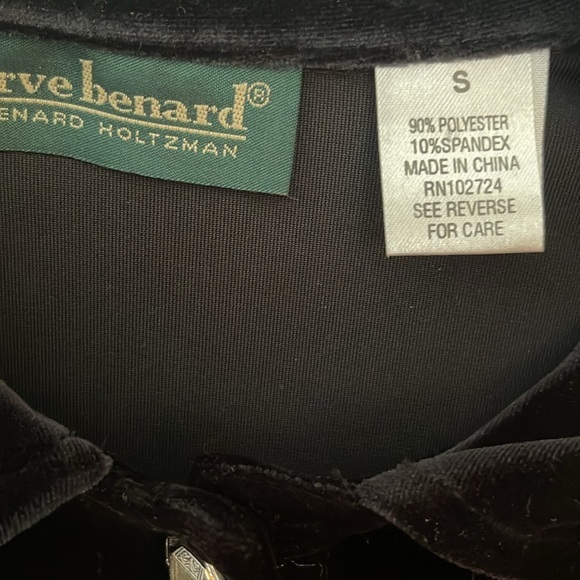 Harve Bernard black velour holiday gold accent button down top - Picture 3 of 7